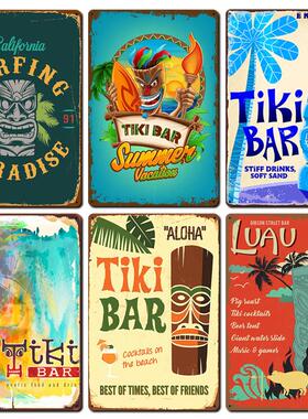 2024新款复古Tiki Bar美式铁皮画酒吧咖啡厅背景墙壁无框装饰挂画