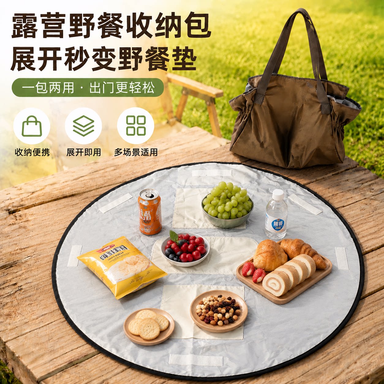 露营野餐垫收纳包二合一便携图片