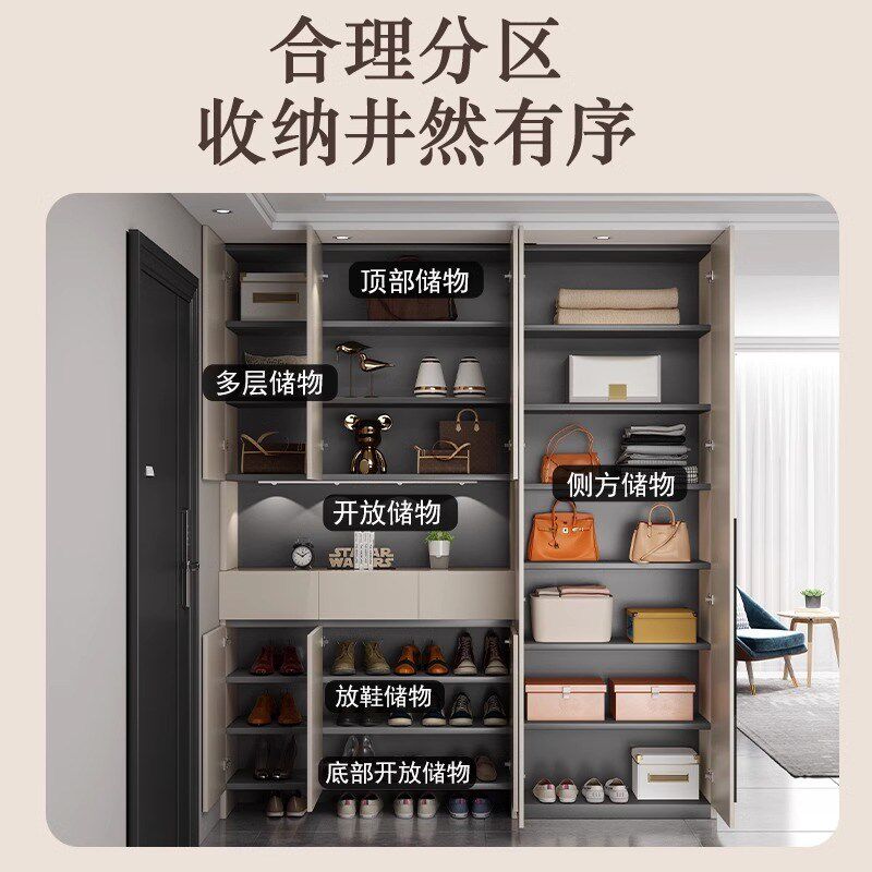 蜂窝铝鞋柜家用门口入户玄关柜一体靠墙铝合金隔断V柜多层储物高