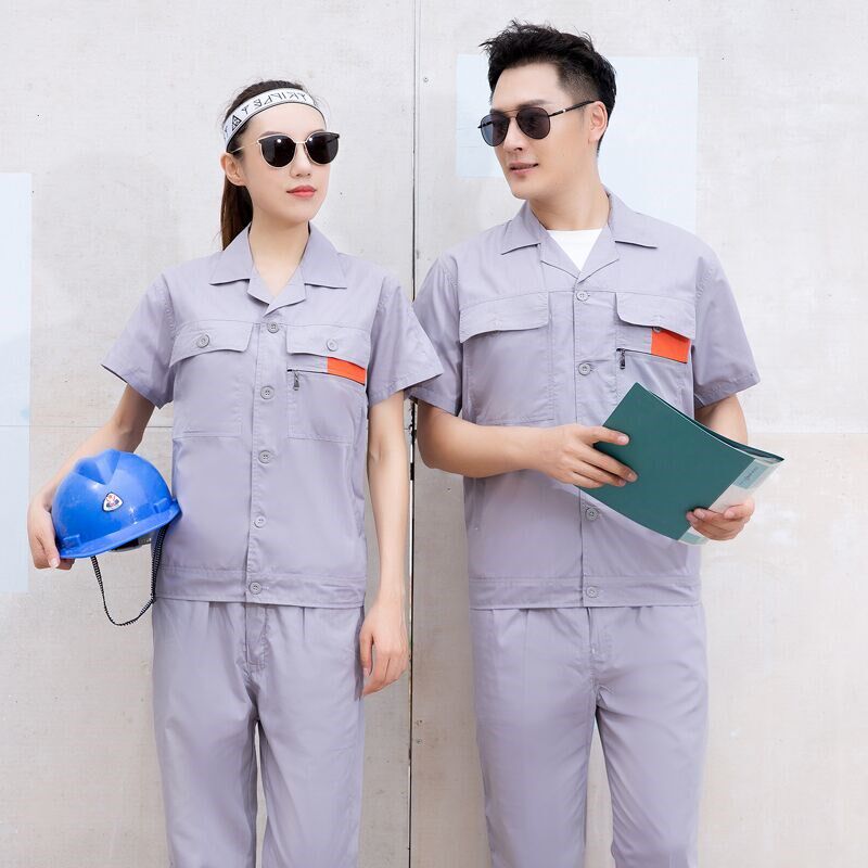 夏季工作服套装男薄n款短袖耐磨透气工人厂车间汽修上衣绣字劳保