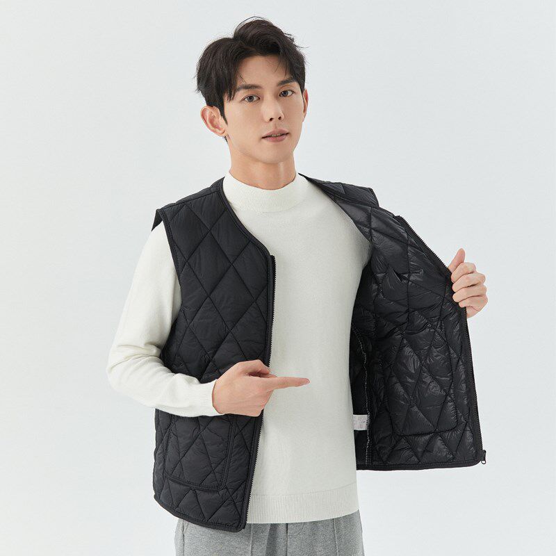 新款秋冬拉c链羽绒棉马甲男轻薄款大口袋学生打底保暖背心短款坎,男装,常规马甲,淘宝优惠券,粉丝福利购,淘宝优惠卷