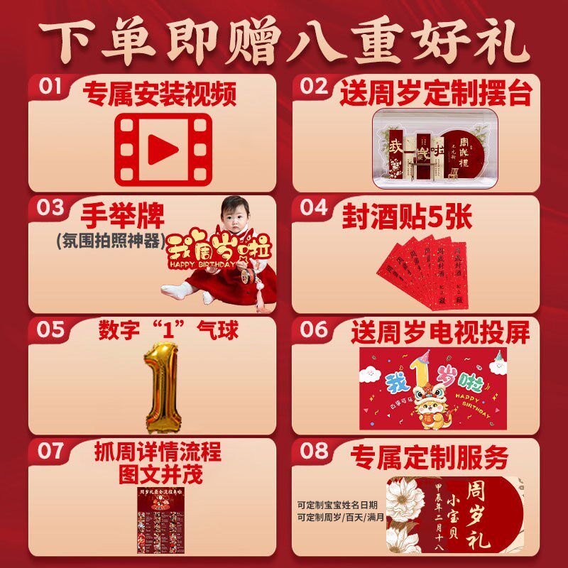 龙宝宝一周e岁宴生日布置氛围感场景装饰男女抓周礼用品背景墙kt