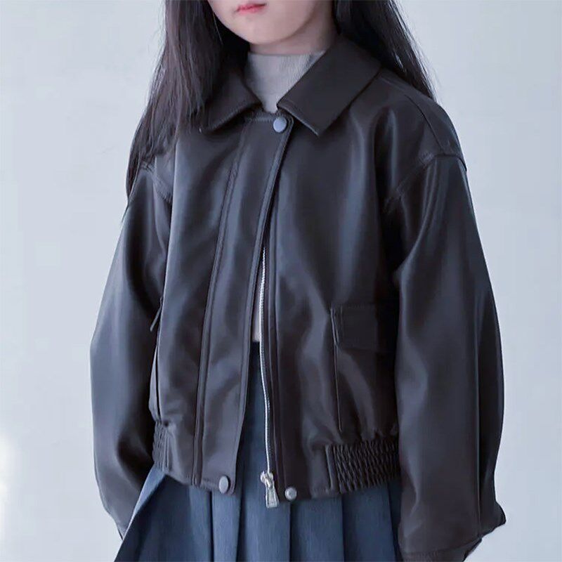 2024新款儿童皮衣外套春秋季短款皮夹克复古机车男女童pZu上衣韩