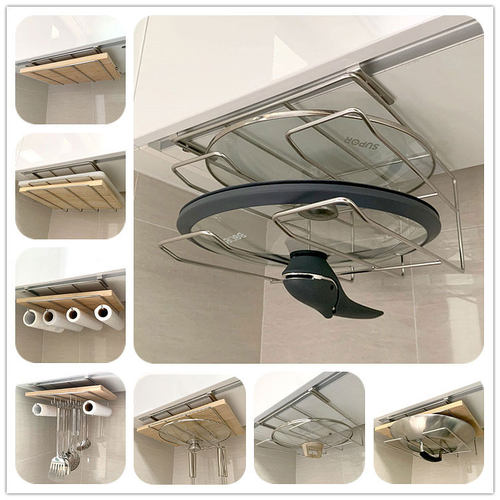 厨房神器免打孔橱柜下悬挂锅盖y置物架砧板放置架菜板架分层收纳