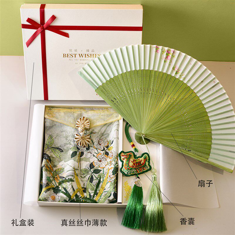真丝丝巾扇子g礼盒端午节中国特色礼物送老外客户老师长辈退休生
