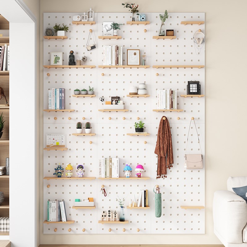实木洞洞板定制入户n玄关墙上置物架挂板钩配件隔板墙面展示收纳