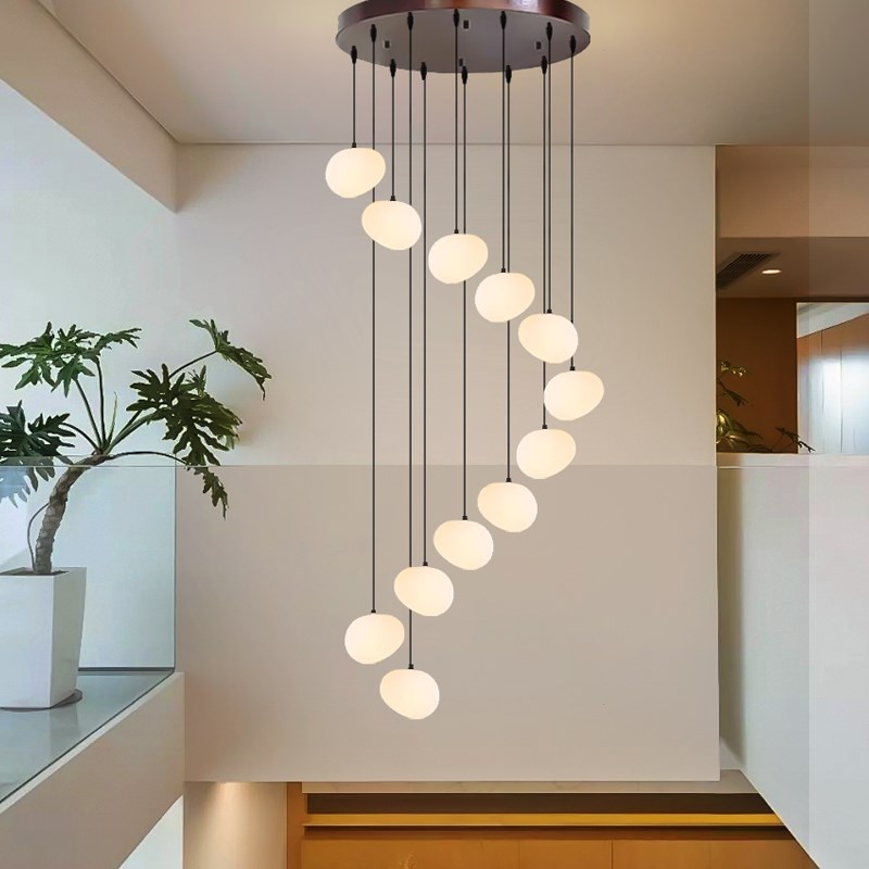 中古风木艺楼梯吊灯创意个性奶油风石头楼梯间吊灯复式楼Wloft吊