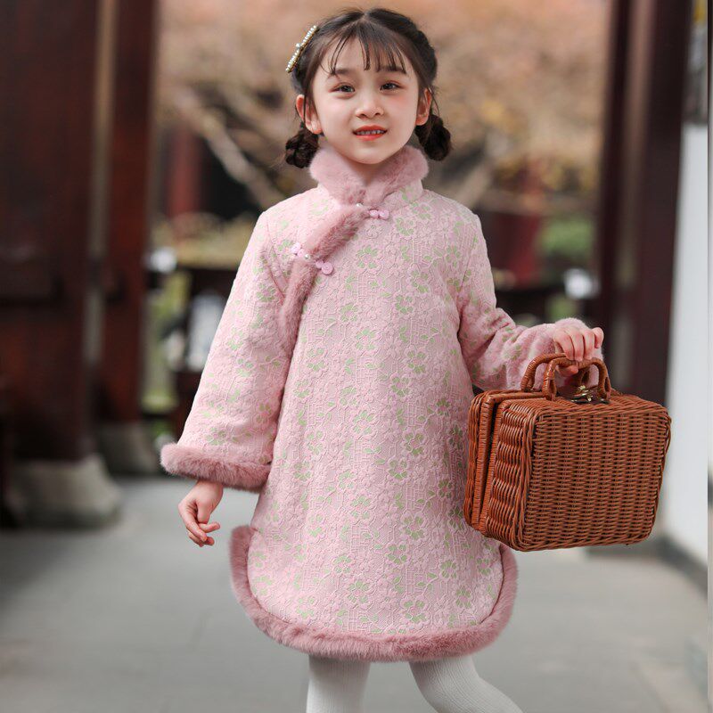 儿童旗袍2024新品冬季女宝汉服连衣裙中国O风童装女童长袖拜年服