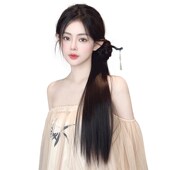 假发辫马尾女清冷感新中式 T发簪古风假发辫 直发抓夹侧马尾一体式