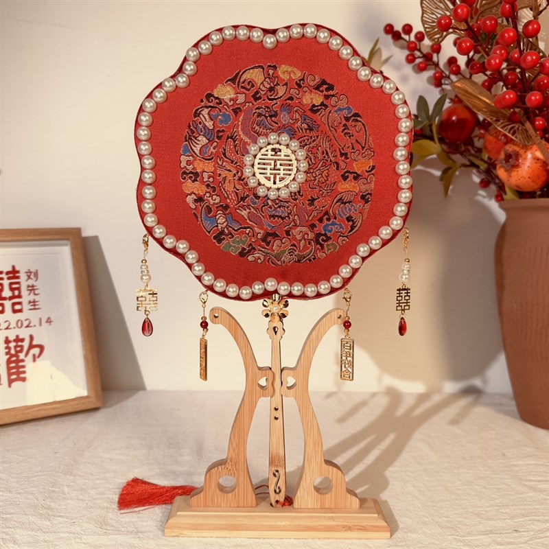 中式婚礼扇子古风秀禾刺绣团扇结婚新娘出嫁礼Q物手捧花成品diy