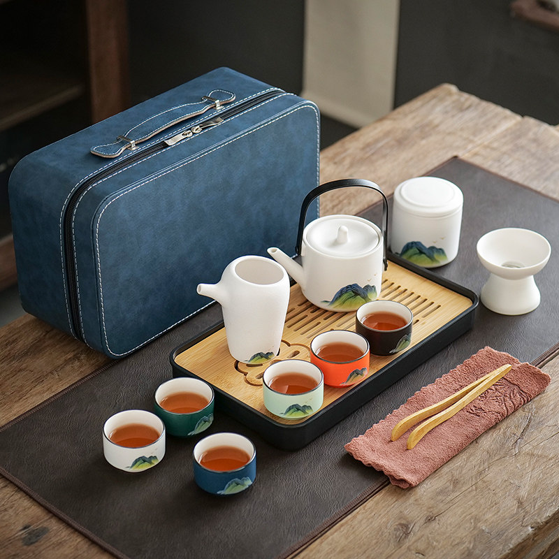 旅行茶具套装f家用户外露营办公室功夫陶瓷泡茶便携式收纳茶盘套,餐饮具,旅行茶具,淘宝优惠券,粉丝福利购,淘宝优惠卷