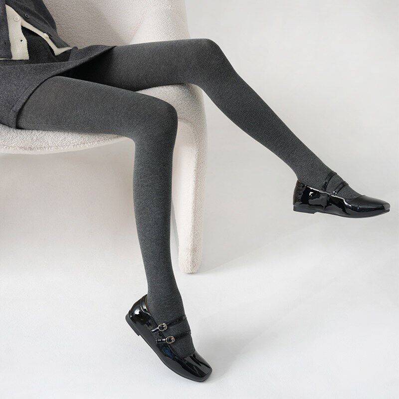 秋冬黑灰b色打底裤女直角跟带脚型不顶不勒脚加绒加厚竖条纹连裤