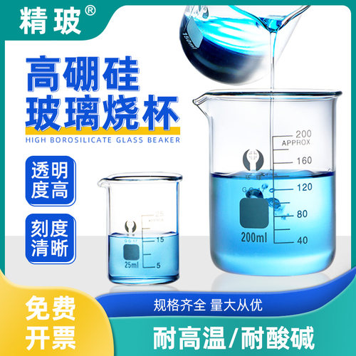 环球玻璃烧杯刻度量杯食品级带柄