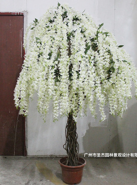 仿真白色豆花树婚庆现场装饰阻燃假花树绢布假花豆花盆栽仿真花树