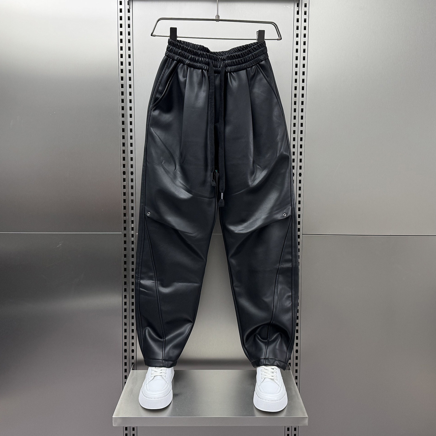 2025冬季加绒加厚PU皮裤男宽松束脚哈伦裤时尚百搭骑行保暖休闲裤,男装,皮裤,淘宝优惠券,粉丝福利购,淘宝优惠卷