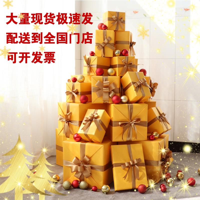 金黄色圣诞装饰礼盒装饰大堆头橱窗商场大厅布置礼品盒节庆用品