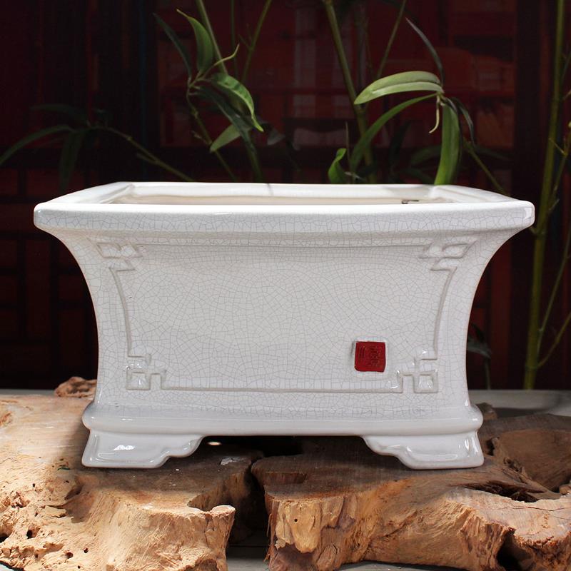 花盆冰裂釉陶瓷手工中式大口径高深马槽四方形盆景盆