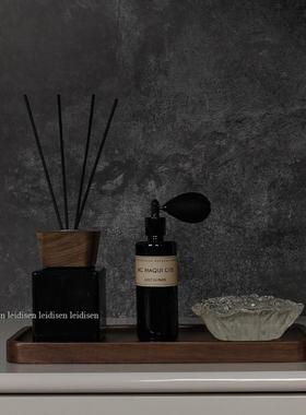 新中式胡桃木样板间卫浴摆件套装软装洗手台香薰装饰木质托盘摆设