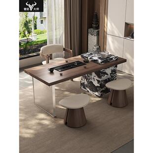 客厅茶桌家用小茶台小型意式现代轻奢高级感胡桃岩板新款阳台茶桌