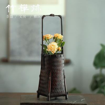 竹禅迹|竹编花器 带竹筒手工编织小花篮摆件花艺花插器插花花瓶