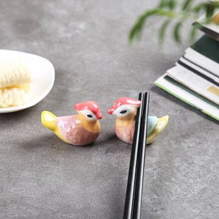 可爱陶瓷鸳鸯筷子架家用餐具筷子托筷枕筷架卡通小鸟酒店餐具 日式