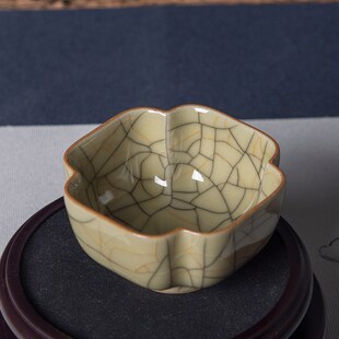 传世哥窑茶盏金丝铁线龙泉青瓷米黄釉主人杯品茗功夫茶具茶杯开片