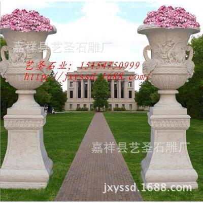 嘉祥艺圣厂家供应别墅小区石雕花盆 大理石花盆  欧式石雕花盆