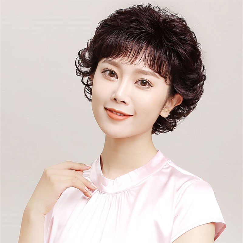 假发真发全真人发全头套中老年女士自然整顶发套妈妈假头发短卷发