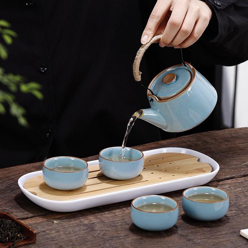汝窑开片功夫茶具套装家用小套装一壶四杯办公泡茶简约泡茶器高档