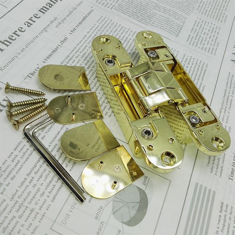 金色PVD亮金三维可调隐藏式合页十字暗门铰链木门暗藏门铰隐形门