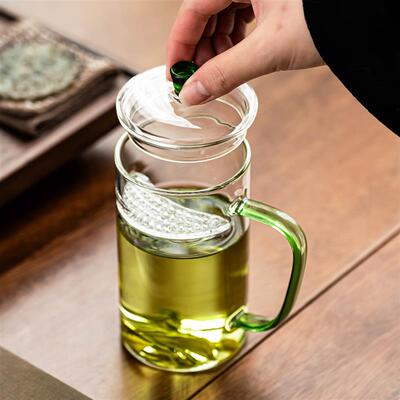 耐热玻璃杯绿茶杯专用茶水分离泡茶杯过滤月牙杯玻璃喝水杯子家用