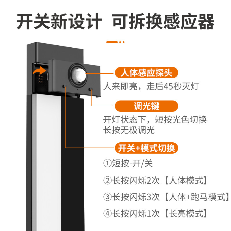 220V人体感应橱柜灯柜底灯有线插电式明装厨房吊柜下led灯带条