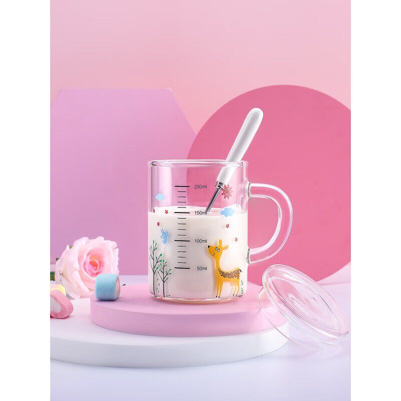 唯铭诺儿童牛奶杯带刻度早餐杯250ml宝宝喝奶杯量水杯耐热无盖