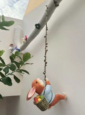 爬藤小兔子挂件小动物悬挂装饰品