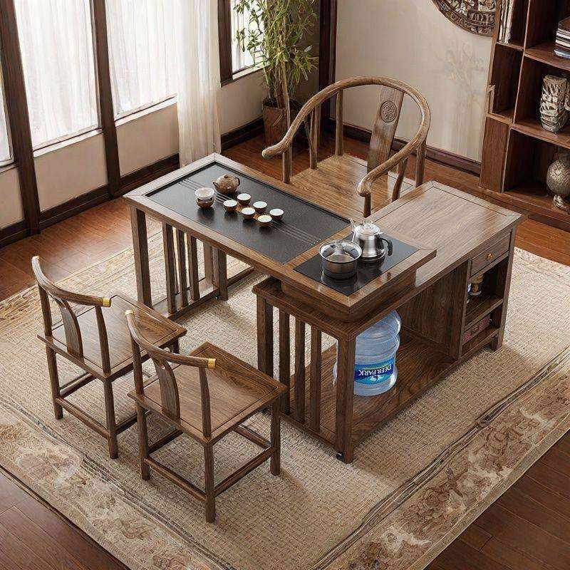 新中式茶台椅组合客厅家用实木可旋转移动折叠阳台小型茶台泡茶几