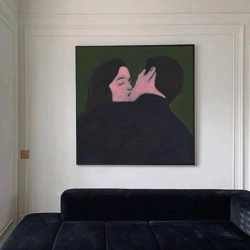吻 亲吻是爱永恒的表达方式 小众艺术喷绘装饰画法式极简卧室摆件
