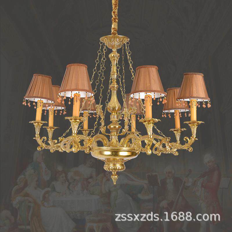 法式全铜吊灯客厅餐厅灯复古大气卧室灯欧式别墅书房次卧创意灯具