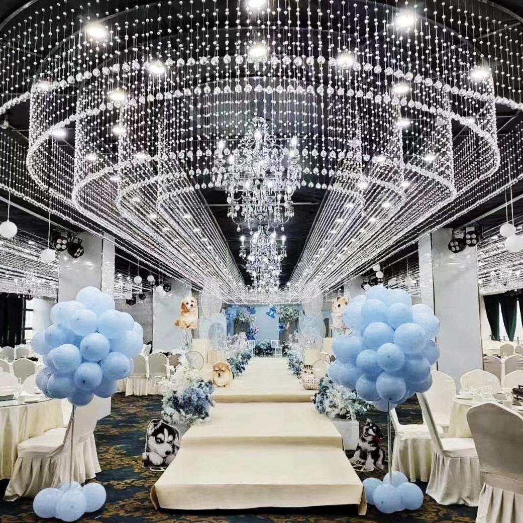 婚礼堂水晶椭圆环铁艺吊顶婚庆道具舞台造型水晶珠帘菠萝珠串架子