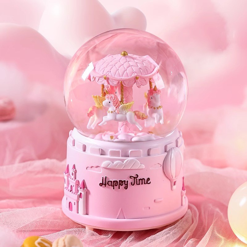 水晶球音乐八音盒女孩公主耶诞儿童生日礼物玻璃球可旋转木马摆件