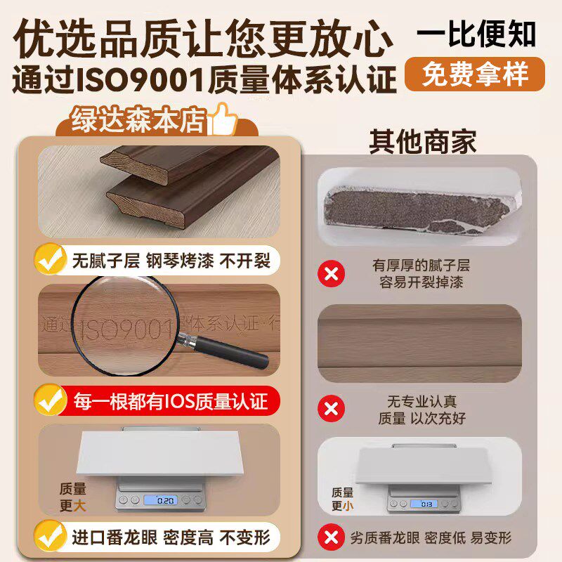 番龙眼纯实木踢脚板烤漆木质家用菱花白杏子灰珍珠白色踢脚线 线