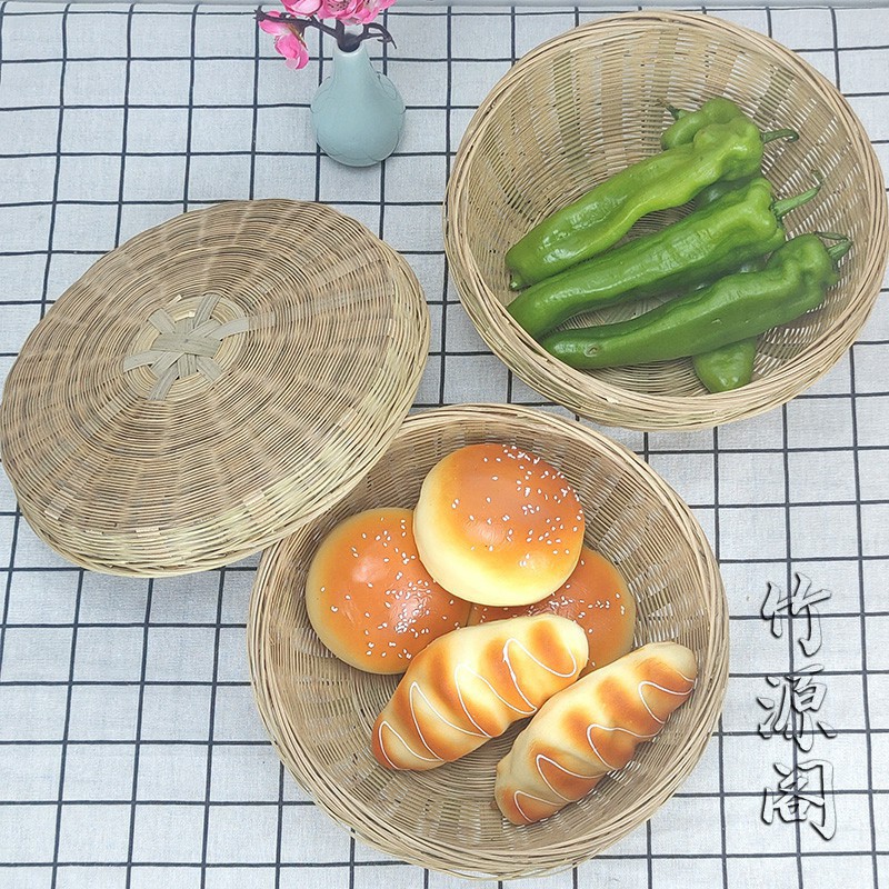 精品传统手工竹编收纳筐防虫带盖簸箕篮馒头筐水果盘田园家居用品