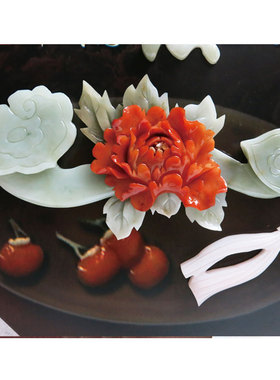 新中式入户玄关玉雕装饰画客厅背景立体浮雕实木挂画餐厅过道壁饰