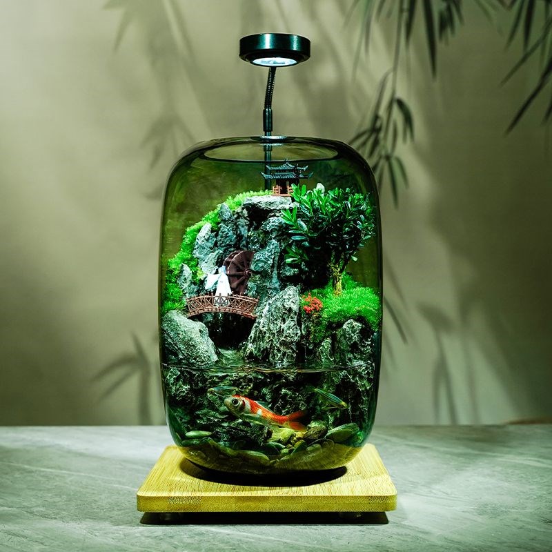时来运转流水款养鱼缸苔藓微景观办公室桌面摆件造景植物生日送礼