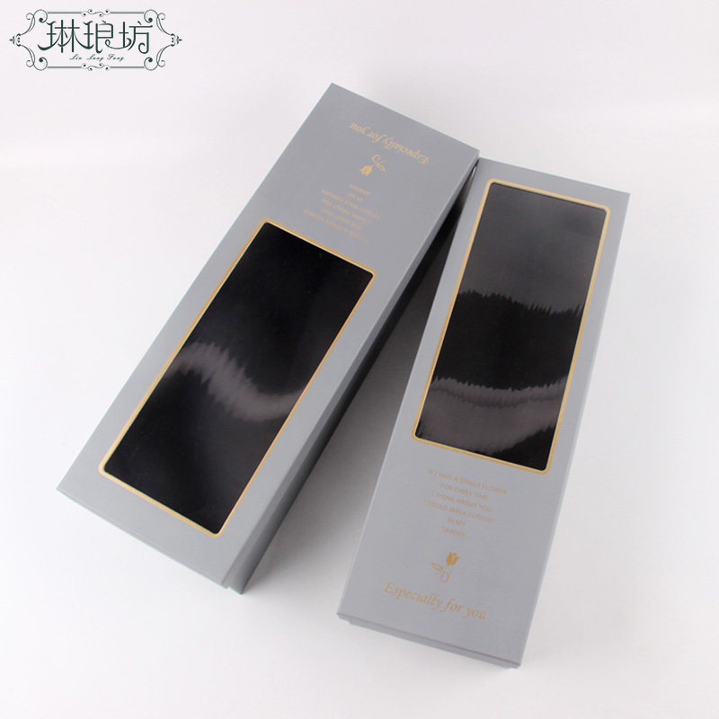 经典款金色蜜语开窗两件套长方盒长方形鲜花礼品包装盒花束礼盒