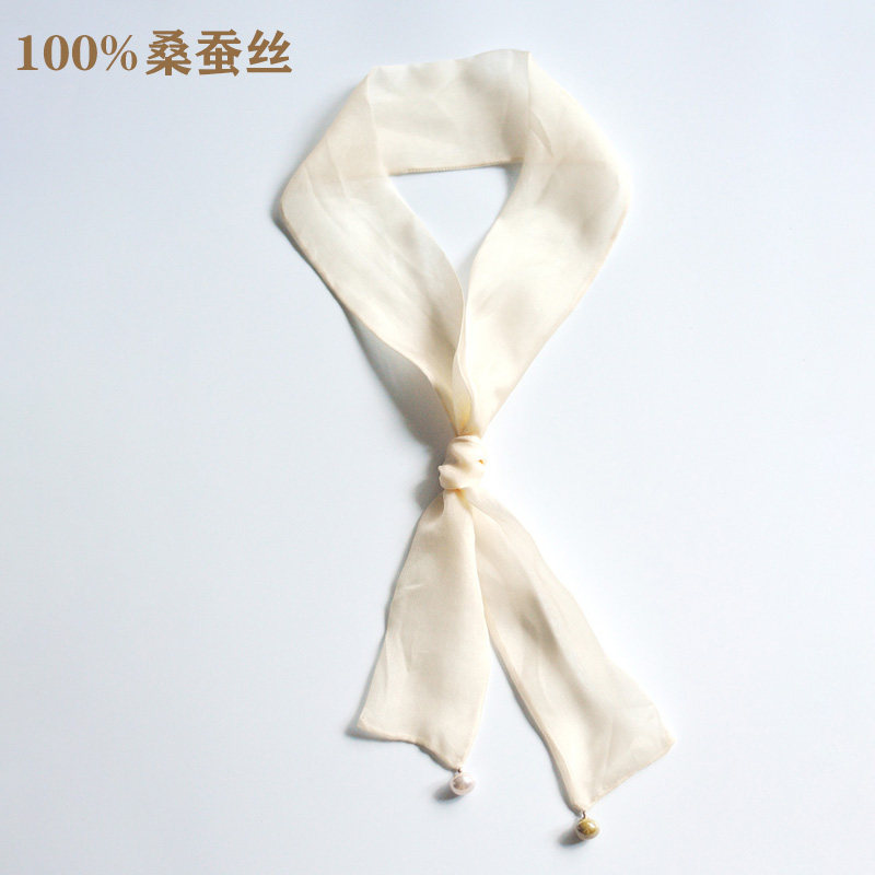 纯色飘带装饰丝巾夏季搭配T恤薄款女颈带脖子配饰钉珠发带仙气