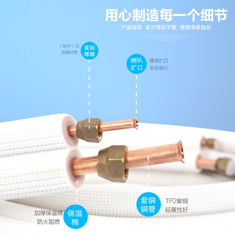 空调铜管成品连接管专用管子加厚纯铜1匹1.5p3P紫铜免焊接管加长
