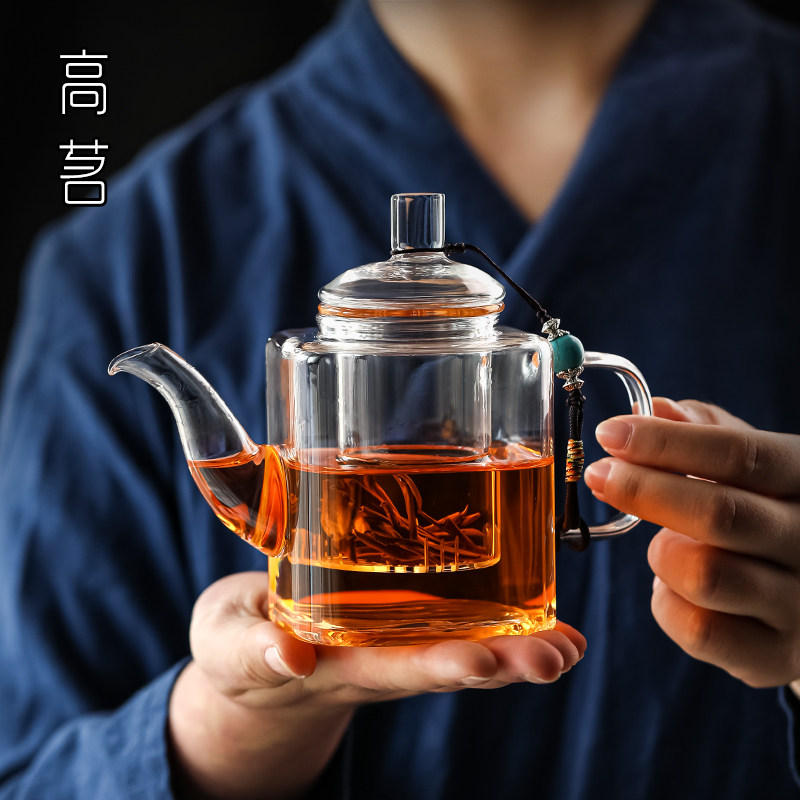 玻璃小茶壶300ML泡红茶专用茶具方形内置滤网过滤小号泡茶器家用