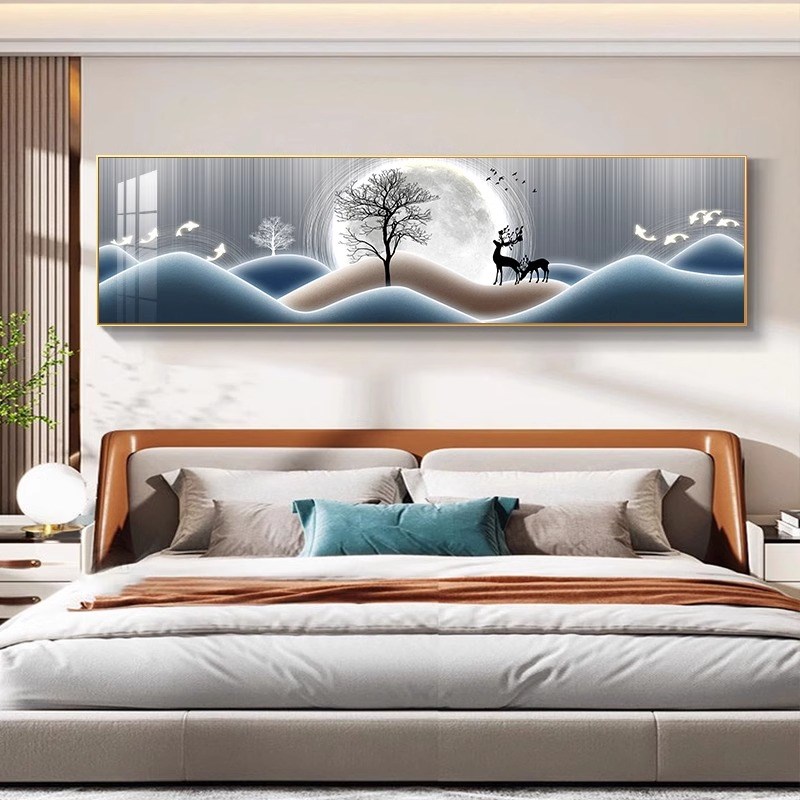 卧室装饰画床头挂画温馨福鹿墙画现代简约轻奢客厅主卧背景墙壁画