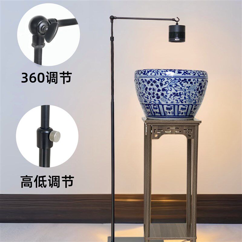 落地鱼缸吊灯挂灯支架全光谱圆形鱼缸土缸古法养鱼暴藻显色水草灯图片