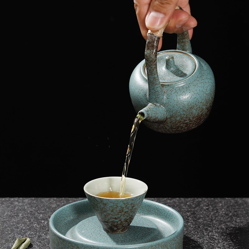 黑陶提梁壶家用陶瓷泡茶壶简约半手工茶盘一壶二杯功夫茶具小套装